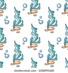 Seamless vector pattern with seaweed.