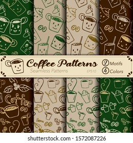 Seamless vector pattern set. Coffee illustration background. 