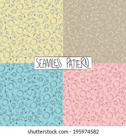 Seamless vector pattern set with insects. beetles patterns. Vector illustration 