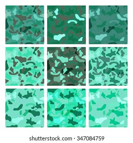 Seamless vector pattern set for military camouflage fabric.
