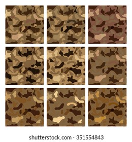 Seamless vector pattern set for military camouflage fabric.