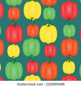 Seamless vector pattern set of peppers of different colors. For kitchen, tablecloth, background, fabric, paper, packaging.