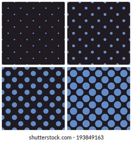 Seamless vector pattern set with sailor navy blue polka dots on black background. For tile desktop wallpaper, sailor blog website or spot fabric.
