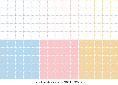 Patrón vectorial sin foco con tatuajes de color azul pastel, rosa, amarillo, blanco. Cheque escocés con tetas para la servilleta de verano de primavera, falda, toalla, mantel, otra moderna huella textil de moda.