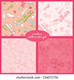 Seamless vector pattern set with toys for girl illustration