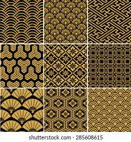 Seamless vector pattern set. Traditional japanese ornamental motives.