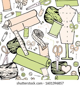 Seamless vector pattern with sewing supplies
