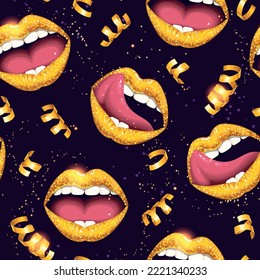 Seamless vector pattern of sexy golden lips
