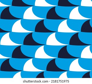 Seamless vector pattern of shark fins on a blue background. Shark print