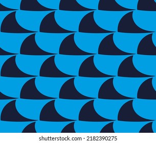 Seamless vector pattern of shark fins on a blue background. Shark print
