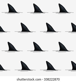 Seamless vector pattern of shark fins on a white background, hand-drawn.