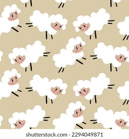 Seamless vector pattern with sheep. Cartoon sheep background. Fabric paint.