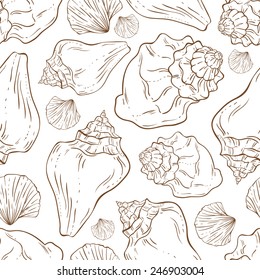 Seamless vector pattern with shells.