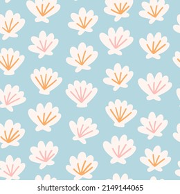 Seamless vector pattern with shells. Cute texture for fabric, wrapping, textile, wallpaper, apparel.  Vector illustration.