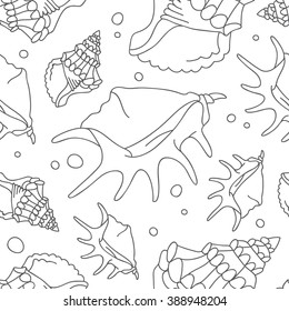 Seamless vector pattern of shells on a white background.