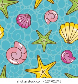 seamless vector pattern with shells and  starfish