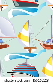  seamless vector pattern with ships, boats and yachts