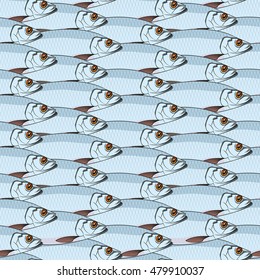 Seamless Vector Pattern Of A Shoal Of Herring