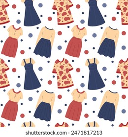 Seamless vector pattern of short fashionable dresses. Trendy and stylish fashion illustration