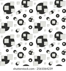 A seamless vector pattern showcasing a balanced arrangement of circles and squares in soft, neutral colors. The transparent background enhances its adaptability across various applications