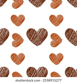 A seamless vector pattern showcasing burgundy and red hearts in a whimsical hand-drawn doodle style. This romantic design on a transparent background is perfect for Valentine's Day projects