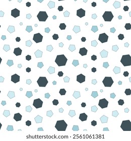 A seamless vector pattern showcasing pentagons and hexagons in soothing pastel blue tones. Designed on a transparent background