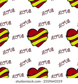 A seamless vector pattern showcasing vibrant, voluminous hearts in various romantic shades on a transparent background. Ideal for Valentine's Day decorations