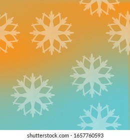Seamless vector pattern showing snowflakes falling in orange and teel color background. Vector illustration.