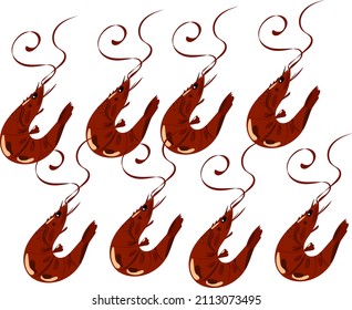 Seamless vector pattern of shrimp on a white background, hand-drawn.