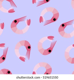 Seamless vector pattern with shrimps on blue  for wrapping, kraft, cards, textile, print