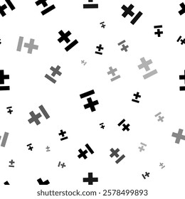 Seamless vector pattern with plus–minus signs, creating a creative monochrome background with rotated elements. Vector illustration on white background