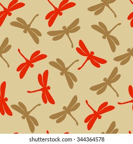 Seamless vector pattern with silhouette dragonflies