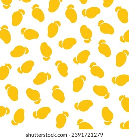 Seamless vector pattern of silhouette mangos on a white background.