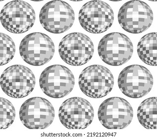 Seamless vector pattern with silver disco balls. Vector flat background. Party, celebration, psychedelic, hippie concept.