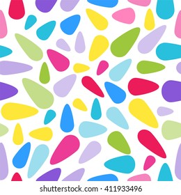 Seamless vector pattern. Simple Abstract design. Geometric shape: drops in bright festive  colors. Blue, pink, purple, green