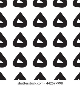 Seamless vector pattern. Simple abstract design. Geometric shape triangle in bright festive colors, confetti, truffle. Black and white colors