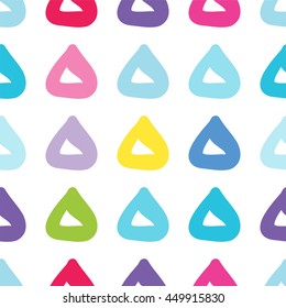 Seamless vector pattern. Simple abstract design. Geometric shape triangle in bright festive colors, confetti, truffle. Green, blue, pink, orange, yellow, lilac, violet colors