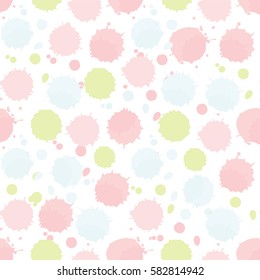 Seamless vector pattern. Simple Abstract design. Little cute shape: ink blot, drops in bright festive colors. Confetti design, perfect for cards, wallpaper, fabric, cotton and more 