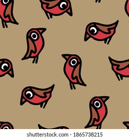 Seamless vector pattern with simple birds on beige background. Hand drawn dove wallpaper design. Cartoon animal fashion textile.