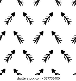 Seamless vector pattern. Simple black and white background with hand drawn arrows.