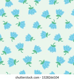 A seamless vector pattern with simple blue flowers on light cream colored background. Romantic vintage surface print design.