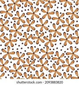 Seamless vector pattern with simple brown flowers on white background.seamless vector background of flowers and graphic elements in pastel colors