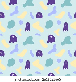 seamless vector pattern with a simple and cartoonish design set against a light blue background