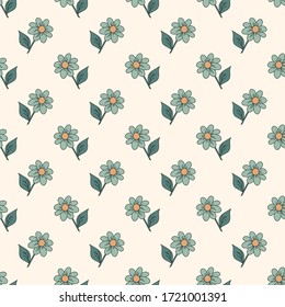 Seamless vector pattern with simple cute flowers. Beautiful floral background for design, print on textile or paper.