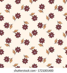 Seamless vector pattern with simple cute flowers. Beautiful floral background for design, print on textile or paper.