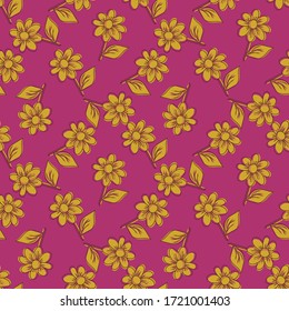 Seamless vector pattern with simple cute flowers. Beautiful floral background for design, print on textile or paper.