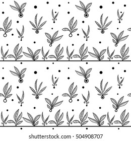 A seamless vector pattern, with simple doodle plants.
