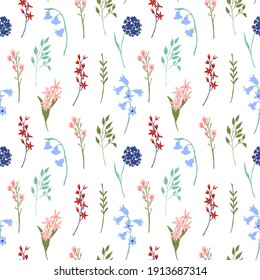 Seamless vector pattern and simple flowers  Bouquets wildflowers  Flower meadow  Hand drawn background 
