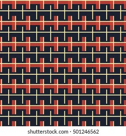 Seamless vector pattern with simple geometric ornament. Orange and yellow stripes on a dark background. Design for textiles, wallpaper and other surfaces. 