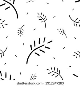 Seamless vector pattern - simple hand drawn black leaves on white background 